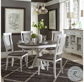 Allyson Park Wirebrushed White And Charcoal Pedestal Extendable Dining Table