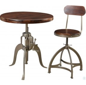 Bristol Honey Brown and Antique Silver Round Adjustable Height Dining Table
