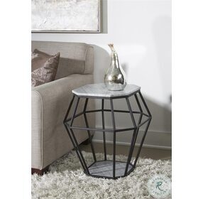 Whispy Grey Marble and Black Powder Coat Octagonal Accent Table