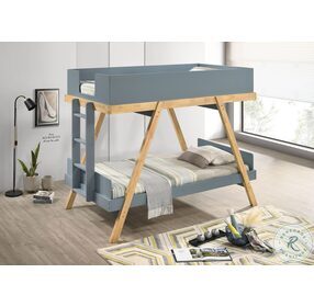 Frankie Van Courtland Blue And Natural Wooden Twin Over Twin Bunk Bed