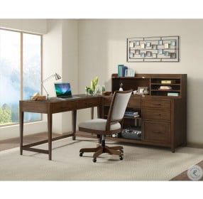 Vogue Plymouth Brown Oak Computer Credenza with Hutch
