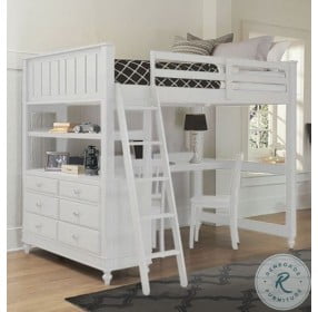 Lake House White Youth Loft Bedroom Set with Desk