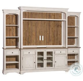 Morgan Creek Antique White And Wire Brushed Tobacco Entertainment Wall Unit