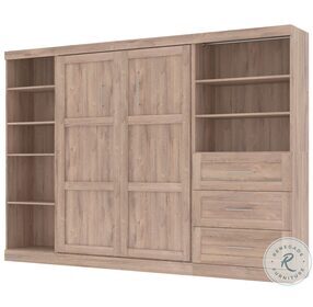 Pur Rustic Brown 120" Full Murphy Bed with Shelving and Drawers