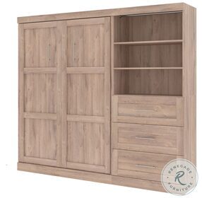 Pur Rustic Brown 95" Full Murphy Bed and Shelving Unit with Drawers