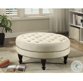 Elchin Oatmeal Round Upholstered Tufted Ottoman