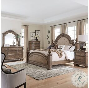Carlisle Court Chestnut and Sand Upholstered Queen Poster Bed