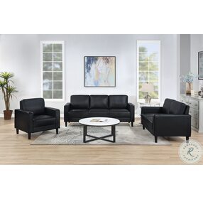 Ruth Black Track Arm Faux Leather Loveseat