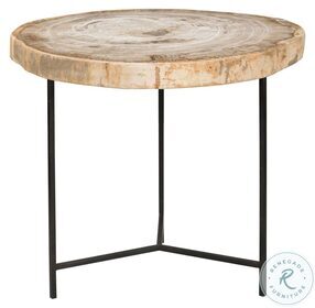 Riley Beige And Black Petrified Wood Large Accent Table