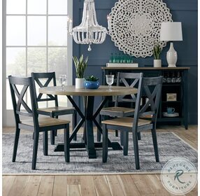 Lakeshore Navy And Wood Tone Single Pedestal Dining Table