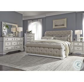 Abbey Park Antique White Queen Upholstered Sleigh Bed