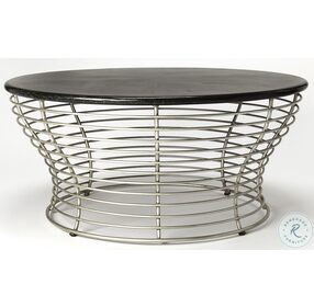 Fleming Black Fossil Stone and Metal Coffee Table