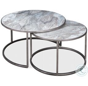 52872 Silver Marble Top Low Nesting Table Set Of 2