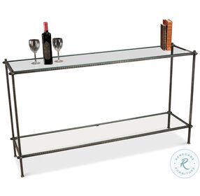 Hand Chased Black Glass Top Iron Console Table