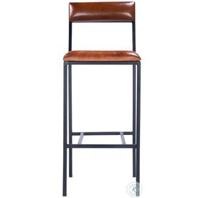 Lazarus Brown Leather And Metal Bar Stool