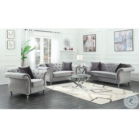 Frostine Silver Velvet Sofa