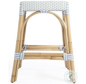 Robias Powder Blue And White Rattan Counter Height Stool