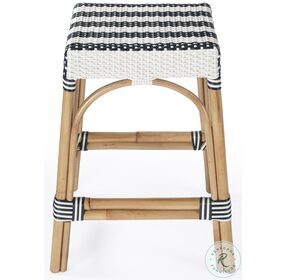 Robias Navy Blue and White Rattan Counter Height Stool