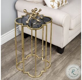 Auroria Black Glass And Antique Gold Accent Table