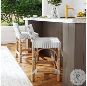 Serienna White And Gray Dot Rattan Counter Height Stool