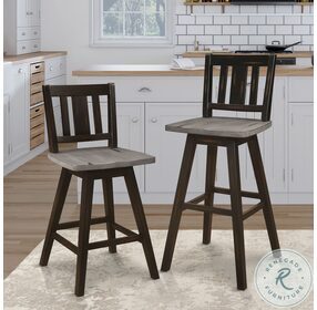 Amsonia Distressed Gray And Black Slat Back Swivel Pub Height Chair Set of 2