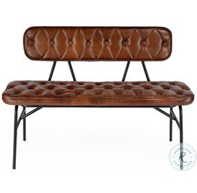 Austin Brown Leather Button Tufted Cushioned Back Bench