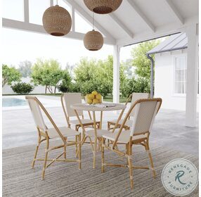 Tobias Beige and White Rattan Round Dining Table