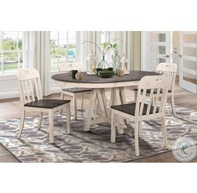 Clover Antique White And Gray Extendable Round Dining Table