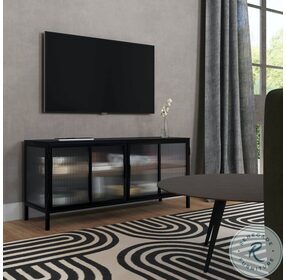 Hoxton Black Metal Ribbed Glass TV Stand