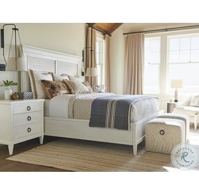 Ocean Breeze Shell White Royal Palm Louvered Queen Panel Bed