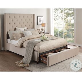 Fairborn Beige Full Upholstered Platform Storage Bed