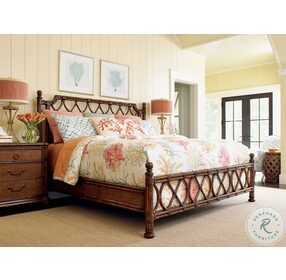 Bali Hai Aged Chestnut Brown Island Breeze Queen Poster Bed