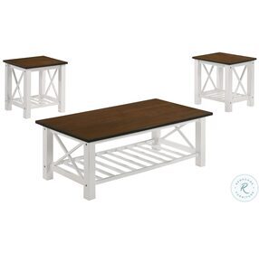 Vesta Two Tone Creme And Brown Occasional Table Set