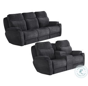 Show Stopper Charcoal Double Reclining Console Loveseat with Hidden Cupholders