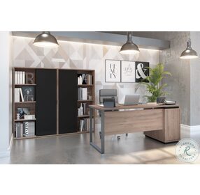 Aquarius Rustic Brown And Graphite 3 Piece Desk With Single Pedestal And Two Storage Units With 8 Cubbies
