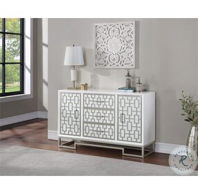 60228 White Case With Champagne Metal Three Drawer Cabinet