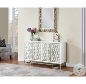 60229 White Case With Champagne Metal Four Door 60" Credenza
