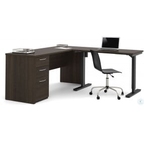 Embassy Dark Chocolate L Desk with Electric Adjustable Height Table
