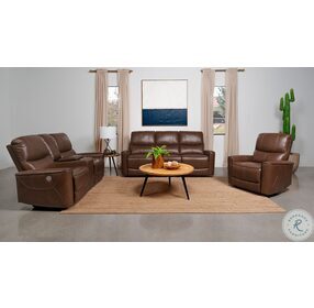 Greenfield Saddle Brown Power Reclining Console Loveseat