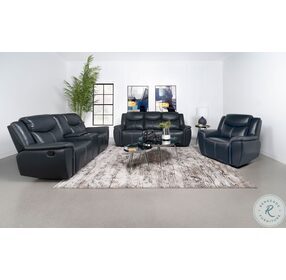 Sloane Blue Reclining Sofa with Drop Down Table