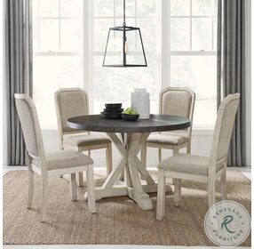 Willow Run Rustic White And Weathered Gray Round Single Pedestal Dining Table