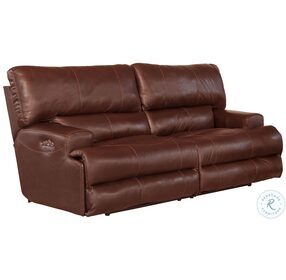 Wembley Walnut Leather Power Reclining Lay Flat Power Headrest Living Room Set