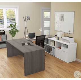 I3 Plus Bark Gray and White 2 Drawers U Desk