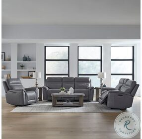 Cooper Bleu Gray Leather Triple Zero Gravity Power Reclining Sofa with Articulating Headrest