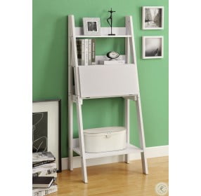 7040 White 61" Ladder Bookcase With Drop-Down Desk