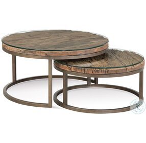 Cambria Bronze And Natural Reclaimed Wood Glass Top Nesting Table Set of 2