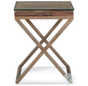 Cambria Bronze And Natural Reclaimed Wood Glass Top End Table