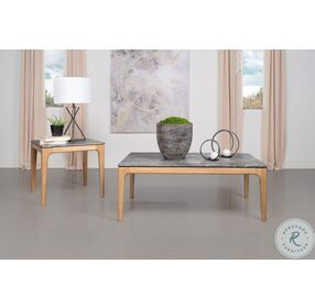 Polaris Gray Faux Marble Top And Light Oak Cocktail Table