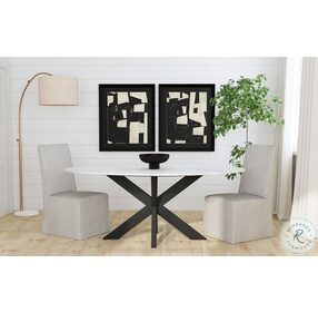 Barton Matte Black And White Marble Top Dining Table