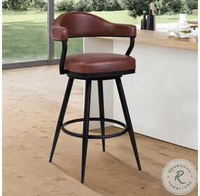 Amador Vintage Coffee Faux Leather And Black Powder Coated 30" Bar Stool